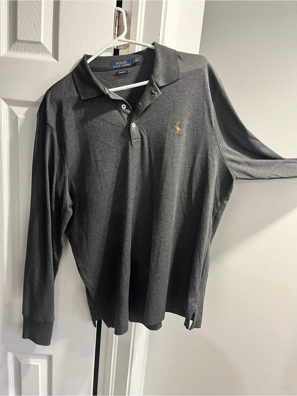 Polo Ralph Lauren Long-Sleeve Polo Shirt in Charcoal with Gold Pony